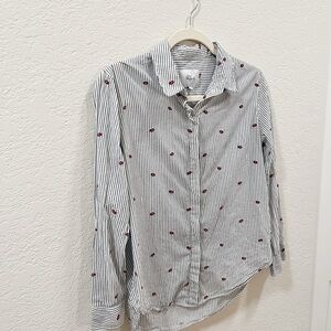 Rails Striped Button Down Shirt with Red Kisses Size S